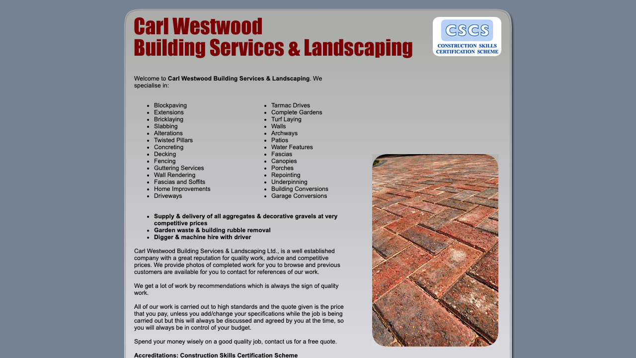 CARL WESTWOOD BUILDING SERVICES & LANDSCAPING LTD website preview
