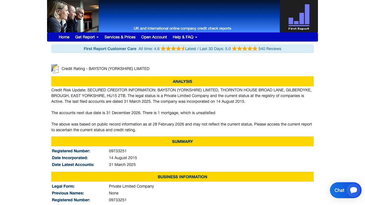 BAYSTON (YORKSHIRE) LIMITED website preview