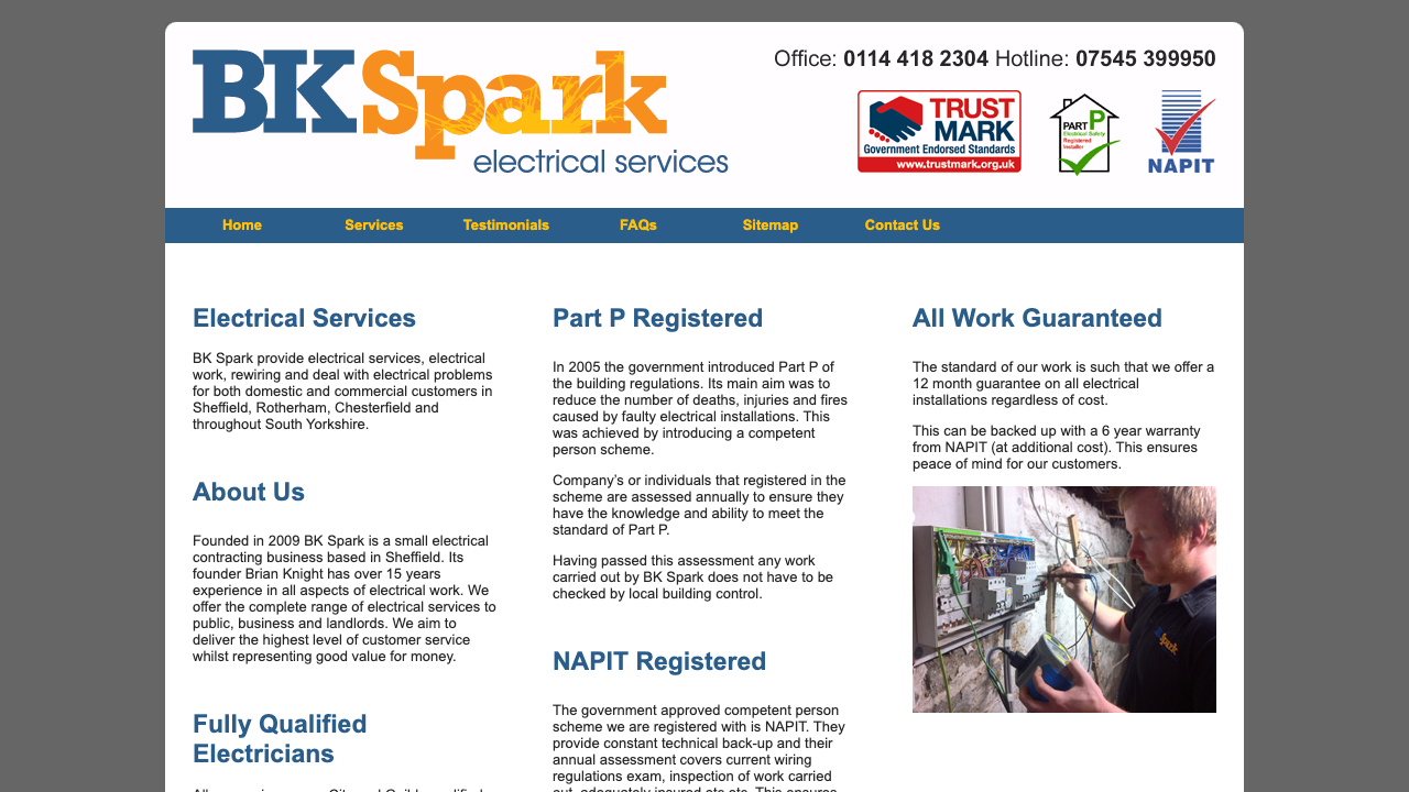 BK SPARK (ELECTRICAL SERVICES) LTD website preview