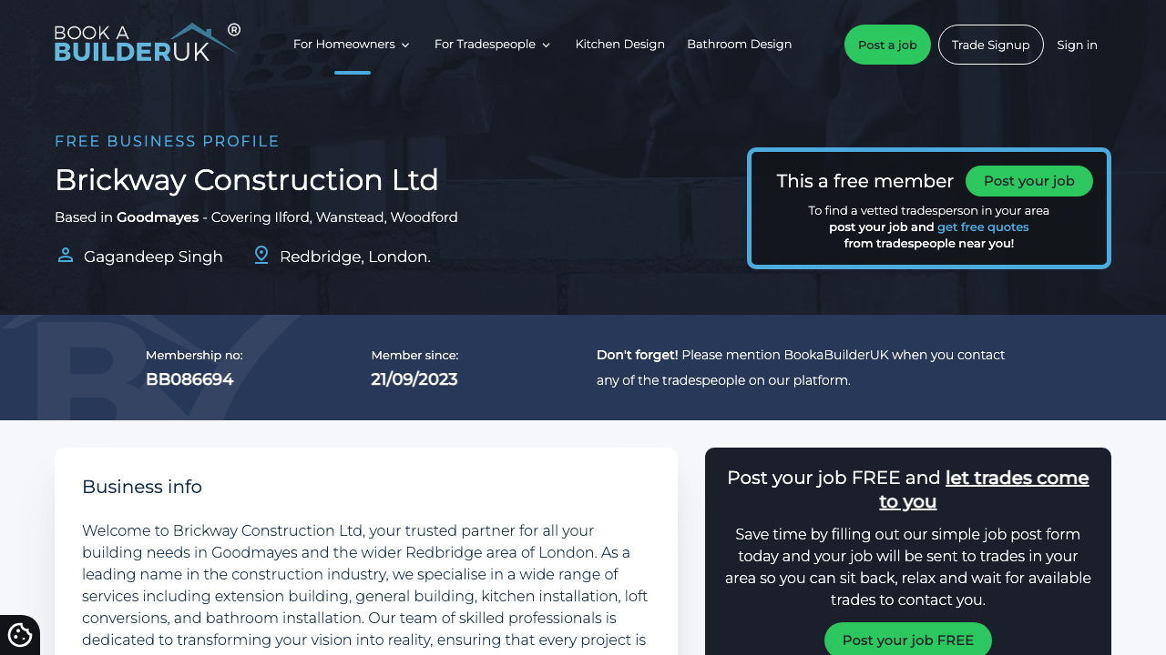 BRICKWAY CONSTRUCTION LTD website preview