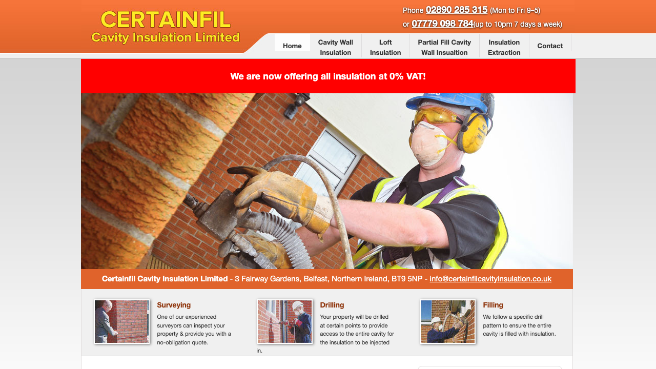 CERTAINFIL CAVITY INSULATION LIMITED website preview