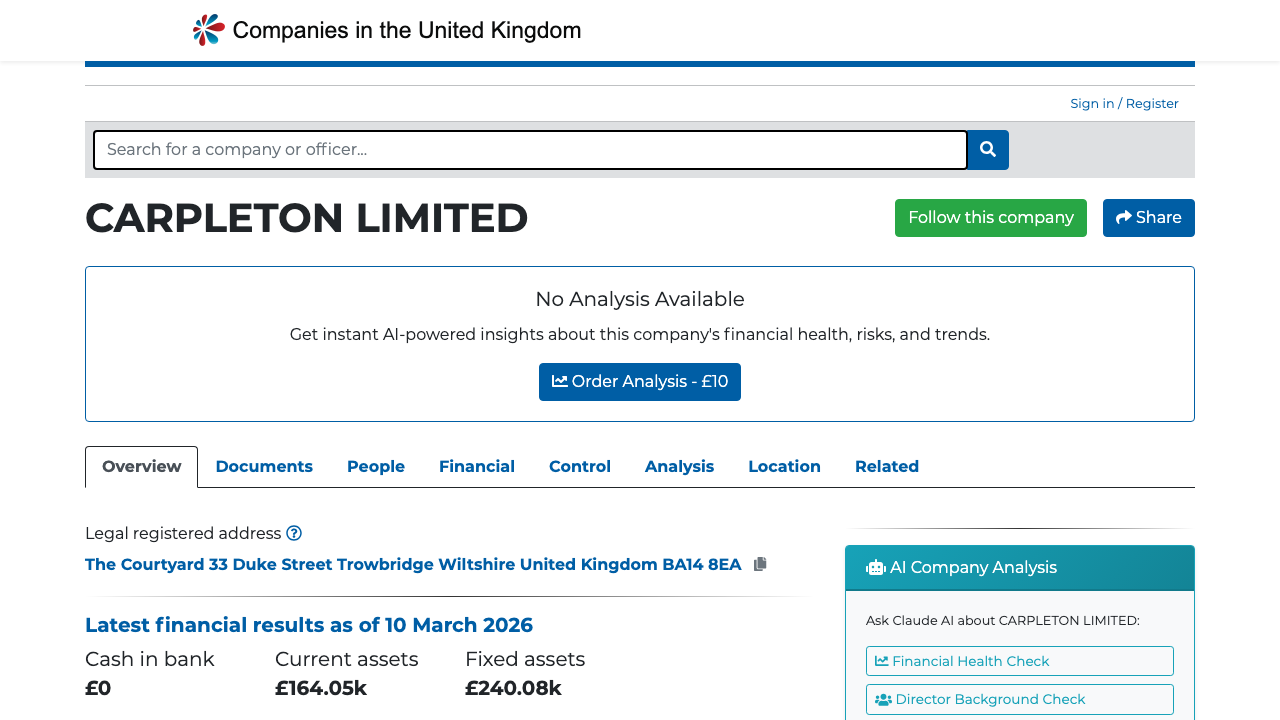 CARPLETON LIMITED website preview
