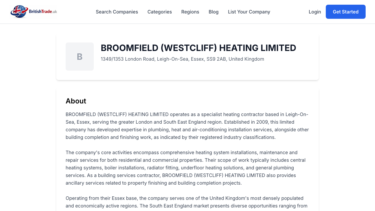 BROOMFIELD (WESTCLIFF) HEATING LIMITED website preview