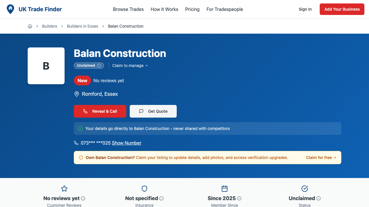BALAN CONSTRUCTION LTD website preview