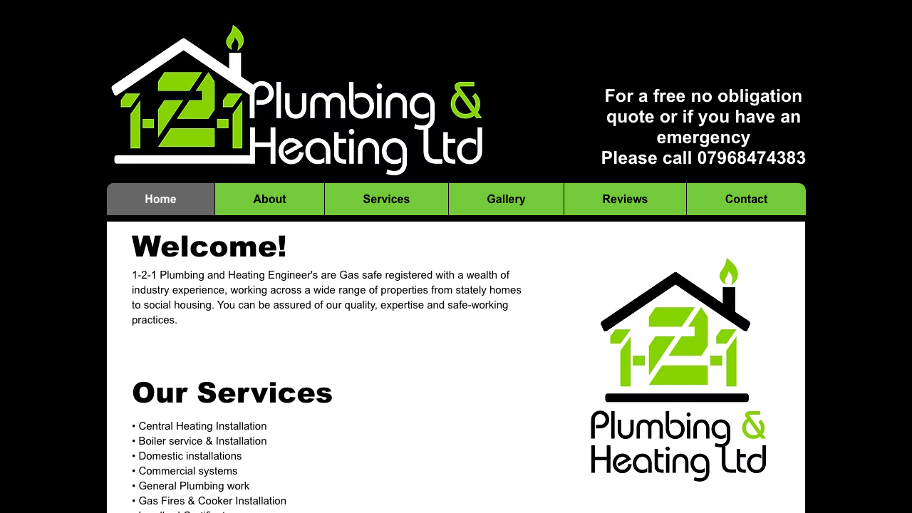 1-2-1 PLUMBING & HEATING LIMITED website preview