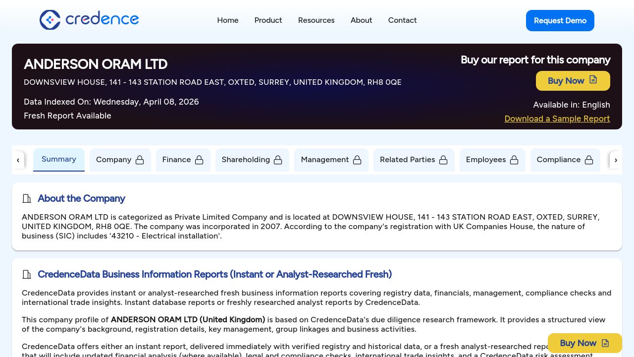 ANDERSON ORAM LTD website preview