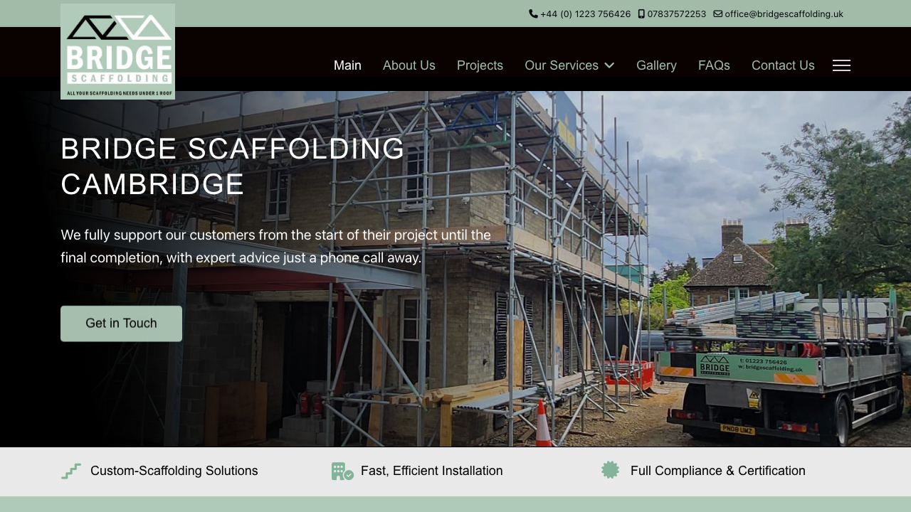 BRIDGE SCAFFOLDING LIMITED website preview