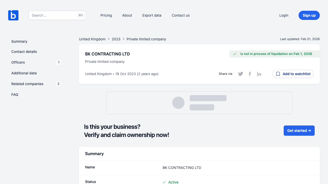 BK CONTRACTING LTD website preview