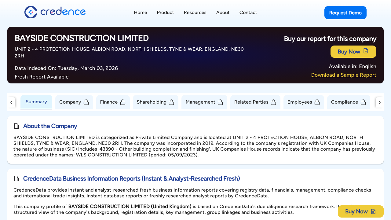 BAYSIDE CONSTRUCTION LIMITED website preview