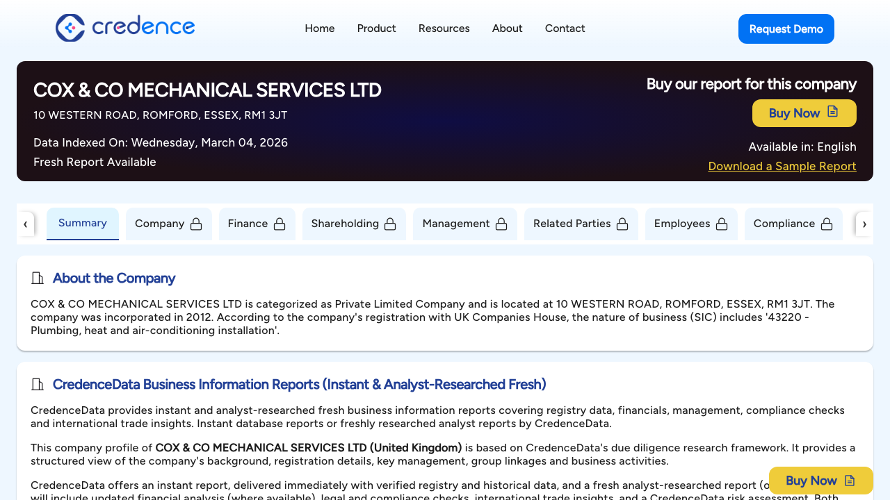 COX & CO MECHANICAL SERVICES LTD website preview