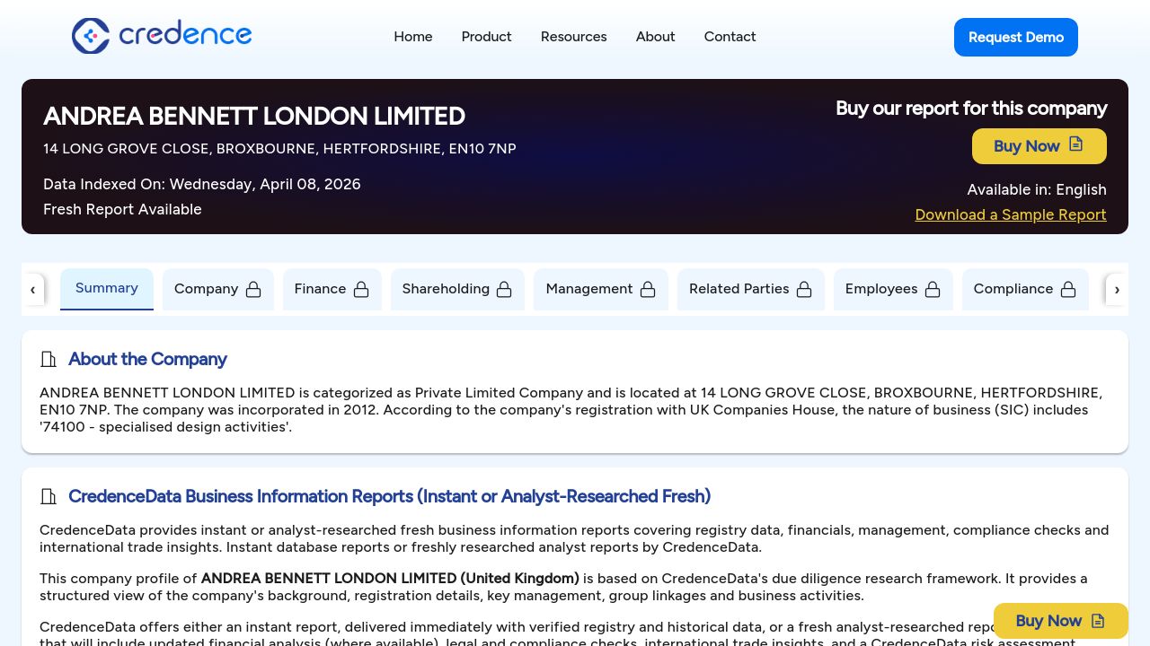 ANDREA BENNETT LONDON LIMITED website preview
