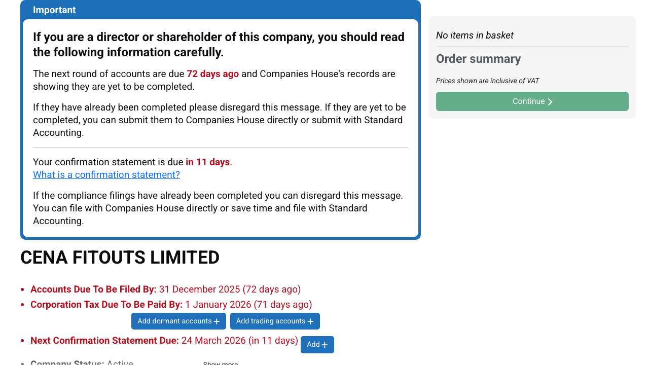 CENA FITOUTS LIMITED website preview