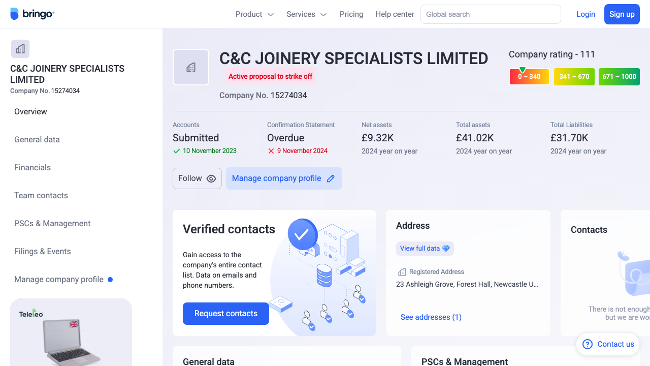 C&C JOINERY SPECIALISTS LIMITED website preview