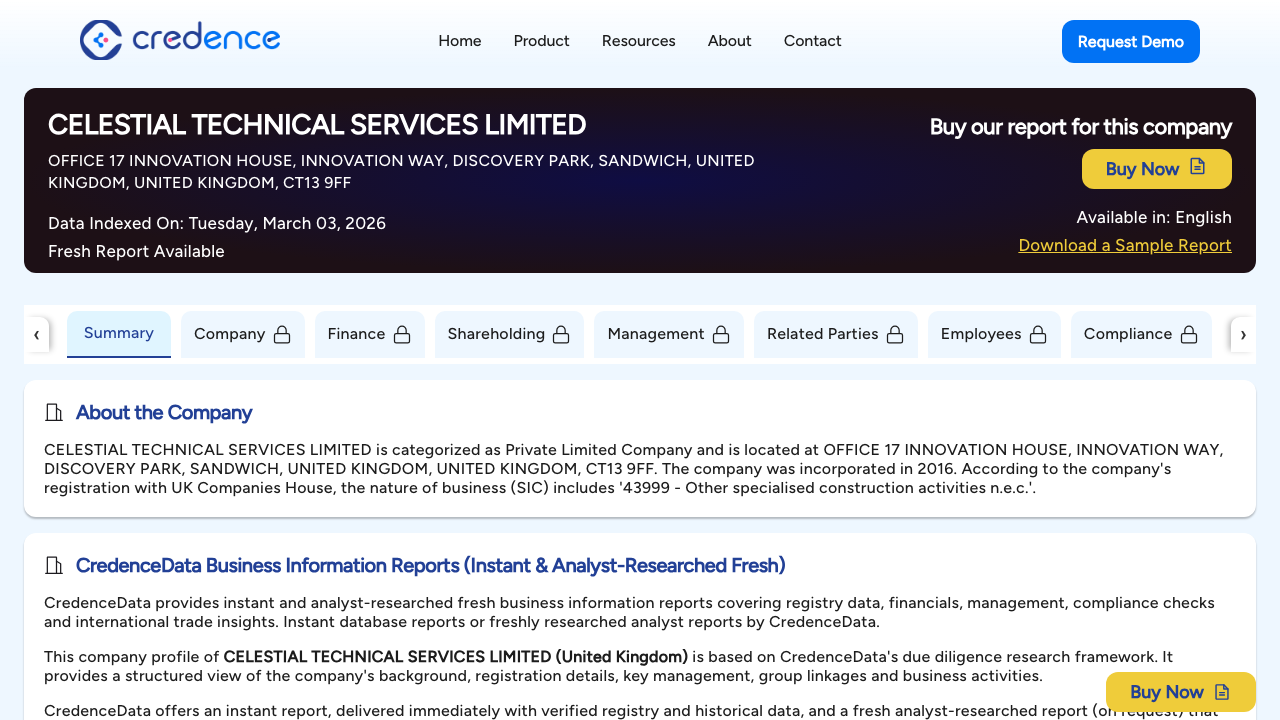 CELESTIAL TECHNICAL SERVICES LIMITED website preview