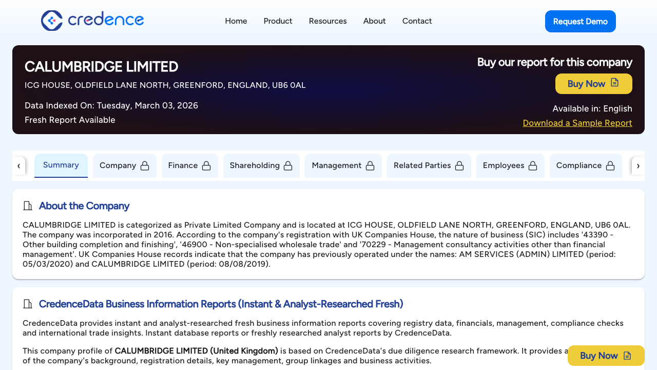 CALUMBRIDGE LIMITED website preview