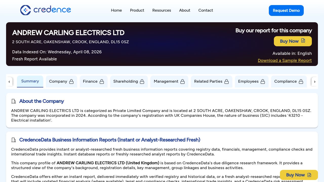 ANDREW CARLING ELECTRICS LTD website preview