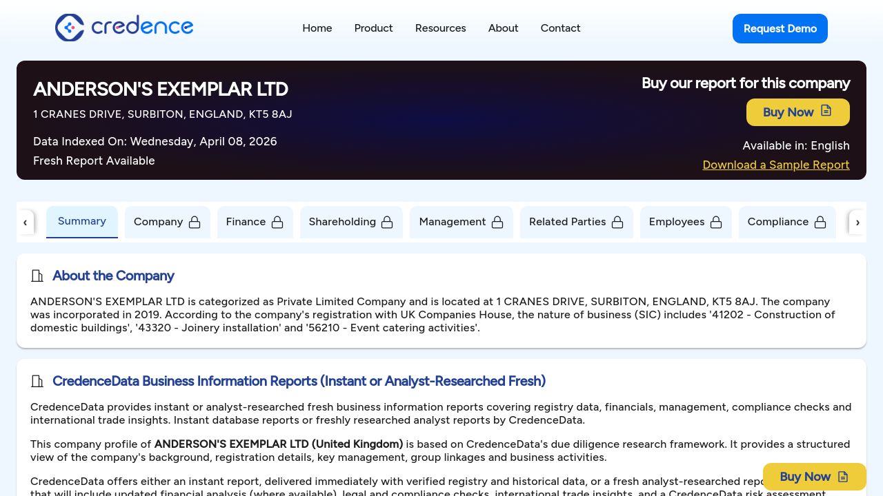 ANDERSON'S EXEMPLAR LTD website preview