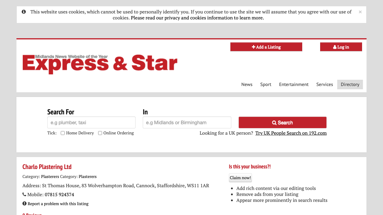 CHARLO PLASTERING LIMITED website preview