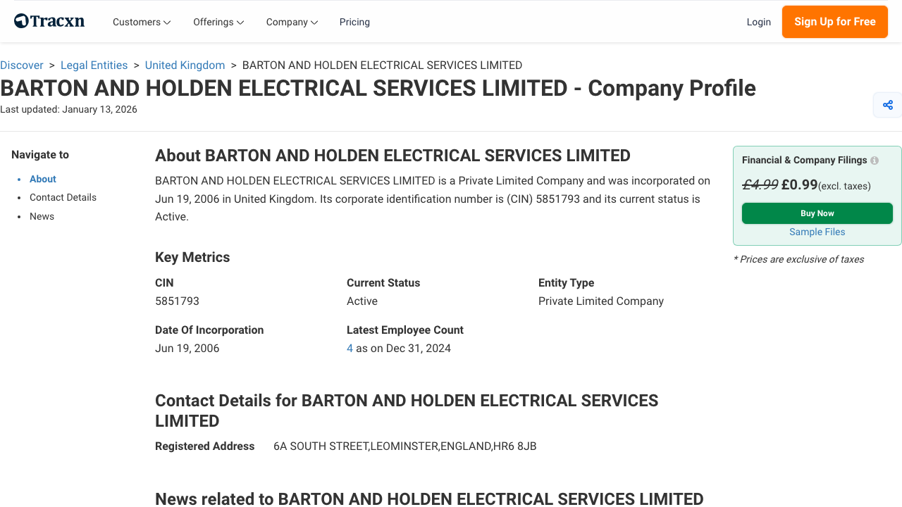 BARTON AND HOLDEN ELECTRICAL SERVICES LIMITED website preview