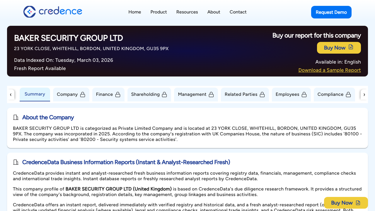 BAKER SECURITY GROUP LTD website preview