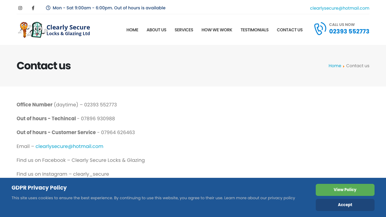 CLEARLY SECURE LOCKS & GLAZING LTD website preview