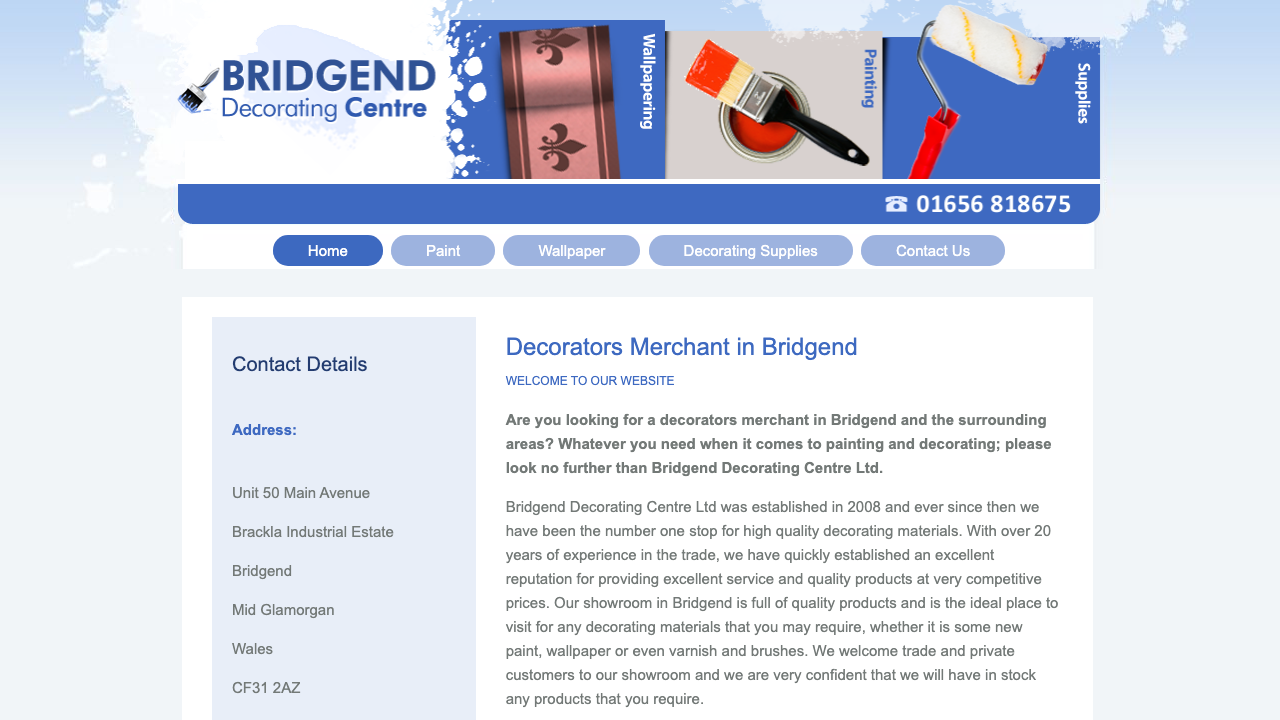 BRIDGEND DECORATING CENTRE LIMITED website preview