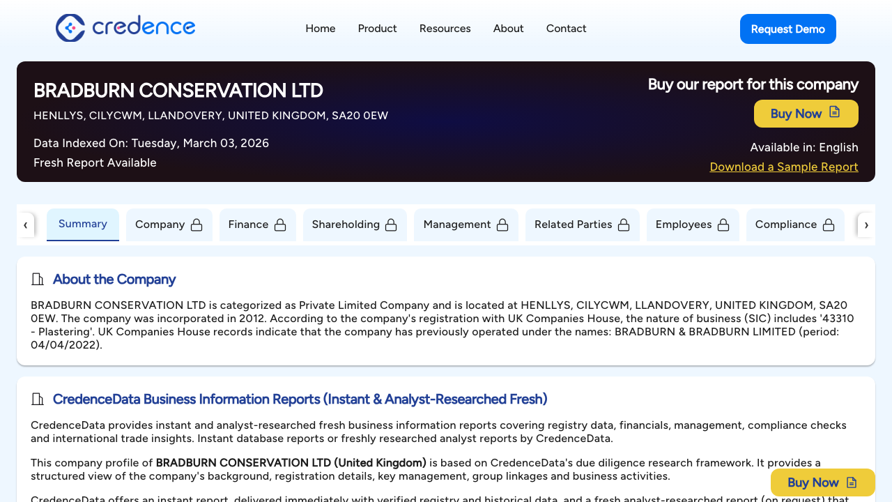 BRADBURN CONSERVATION LTD website preview