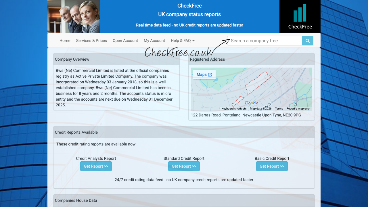 BWS (NE) COMMERCIAL LIMITED website preview