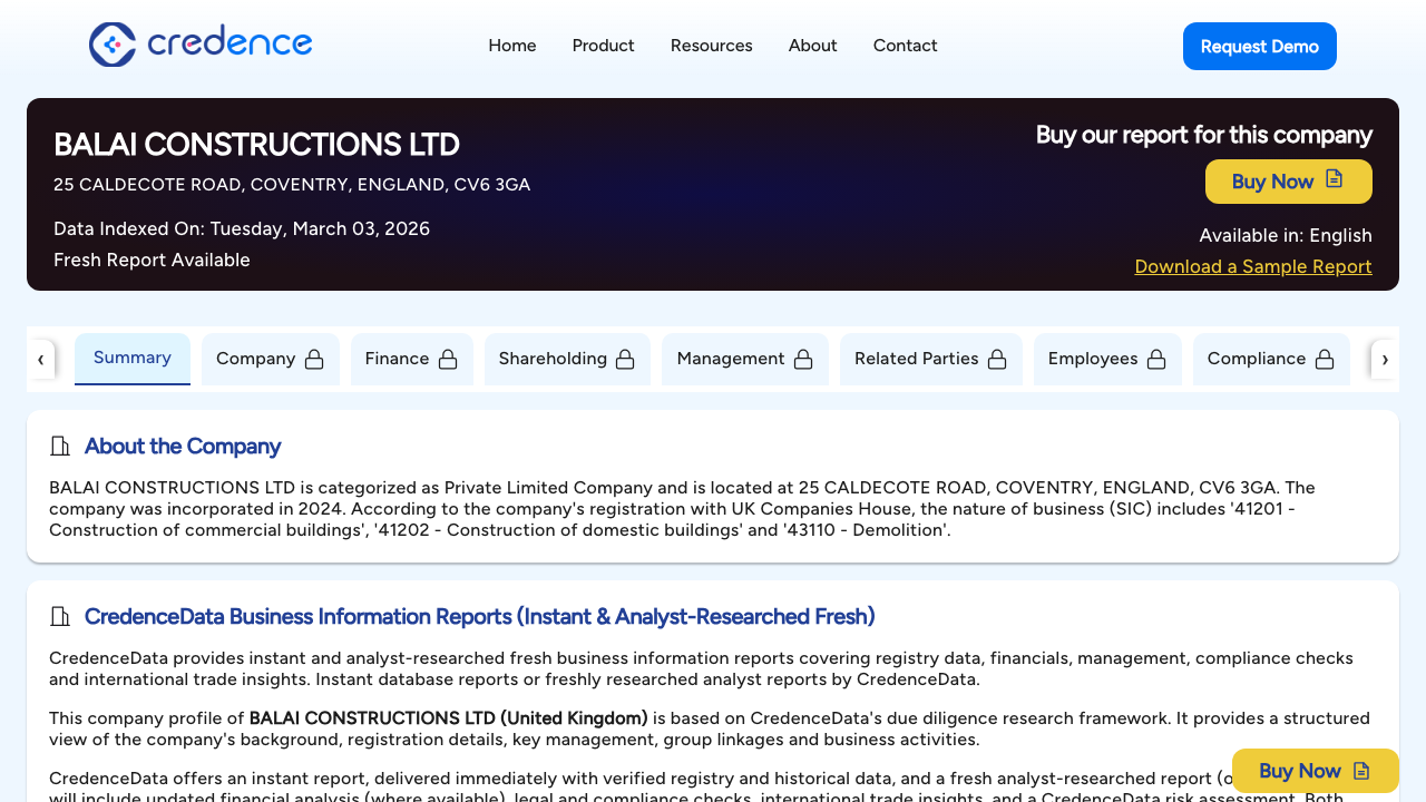 BALAI CONSTRUCTIONS LTD website preview