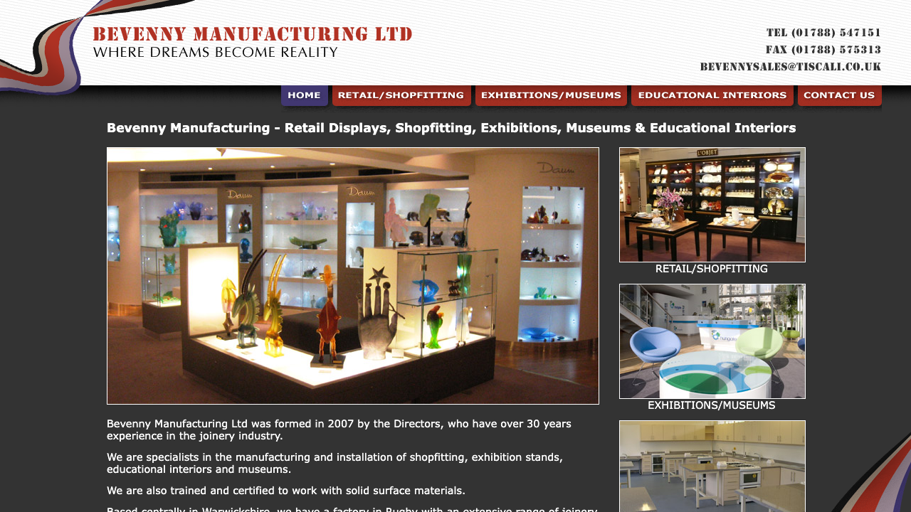 BEVENNY MANUFACTURING LTD. website preview