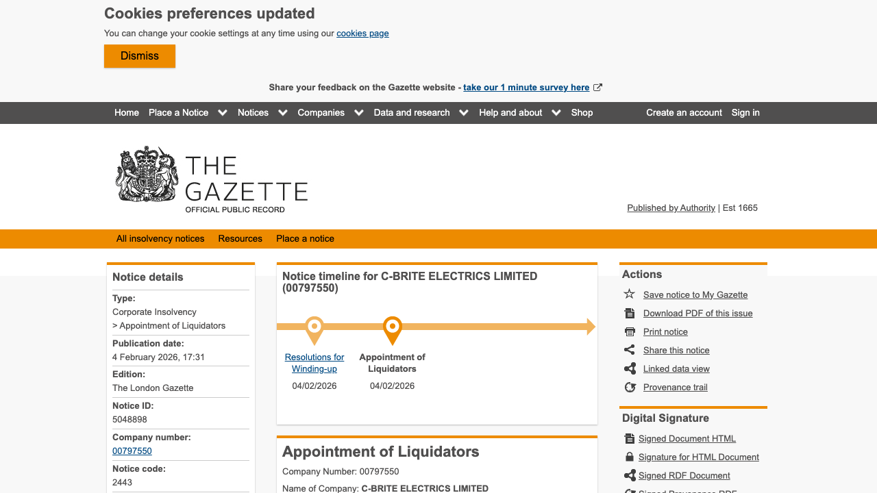 C-BRITE ELECTRICS LIMITED website preview