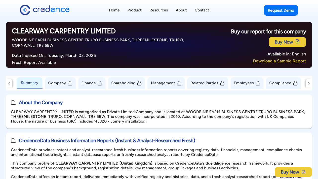 CLEARWAY CARPENTRY LIMITED website preview