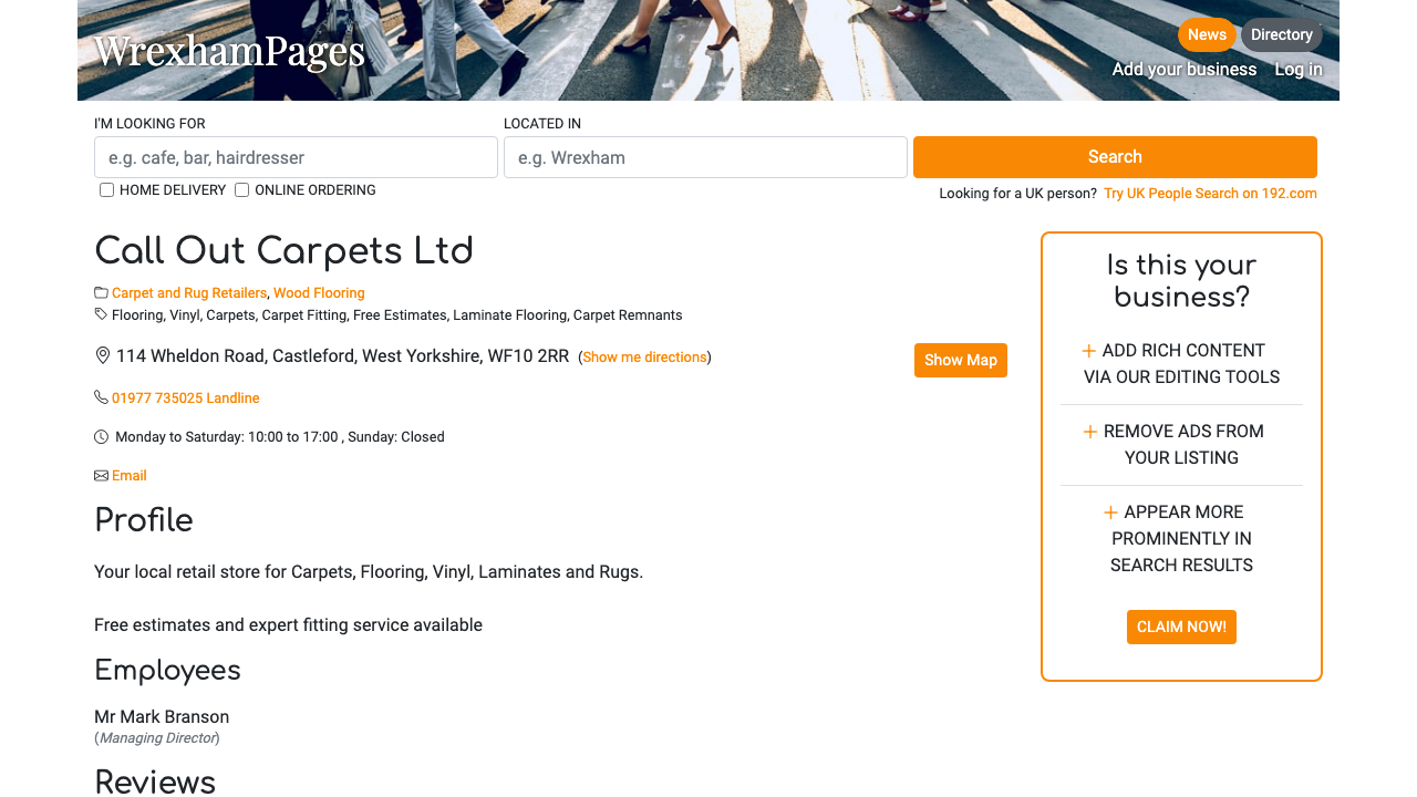CALL OUT CARPETS LTD. website preview