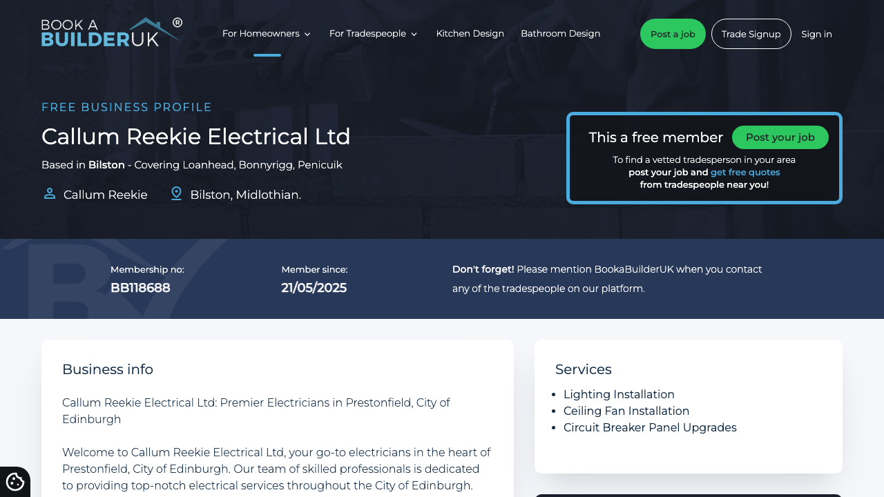 CALLUM REEKIE ELECTRICAL LTD website preview