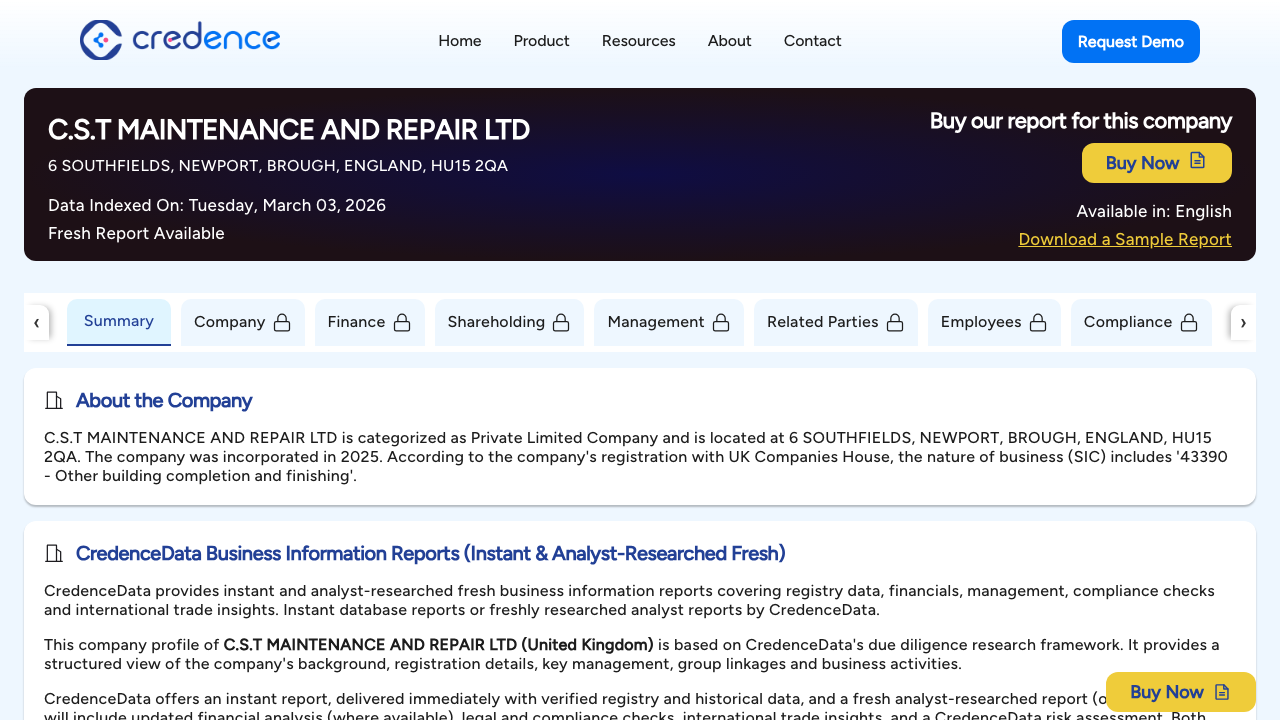 C.S.T MAINTENANCE AND REPAIR LTD website preview