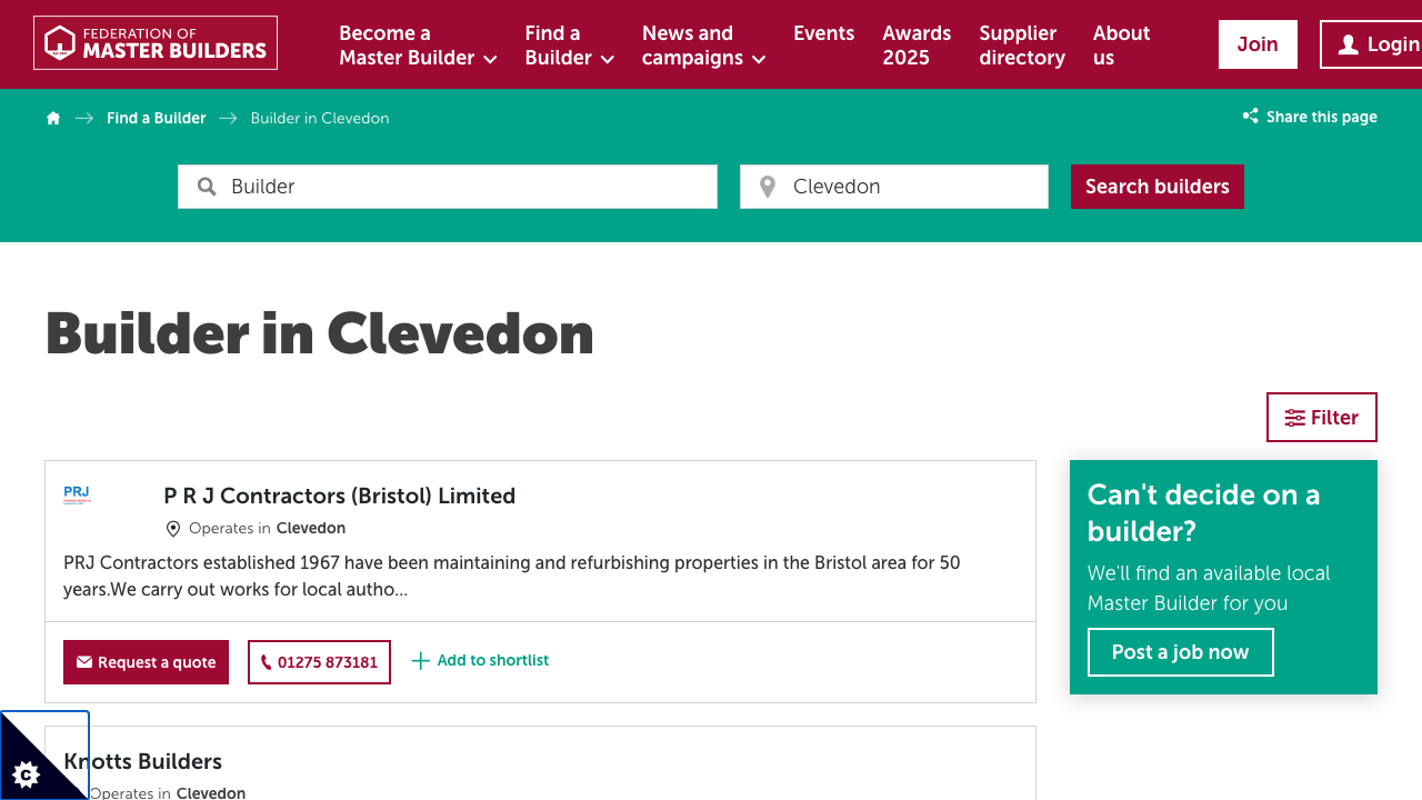CLEVEDON CONTRACTORS LTD. website preview