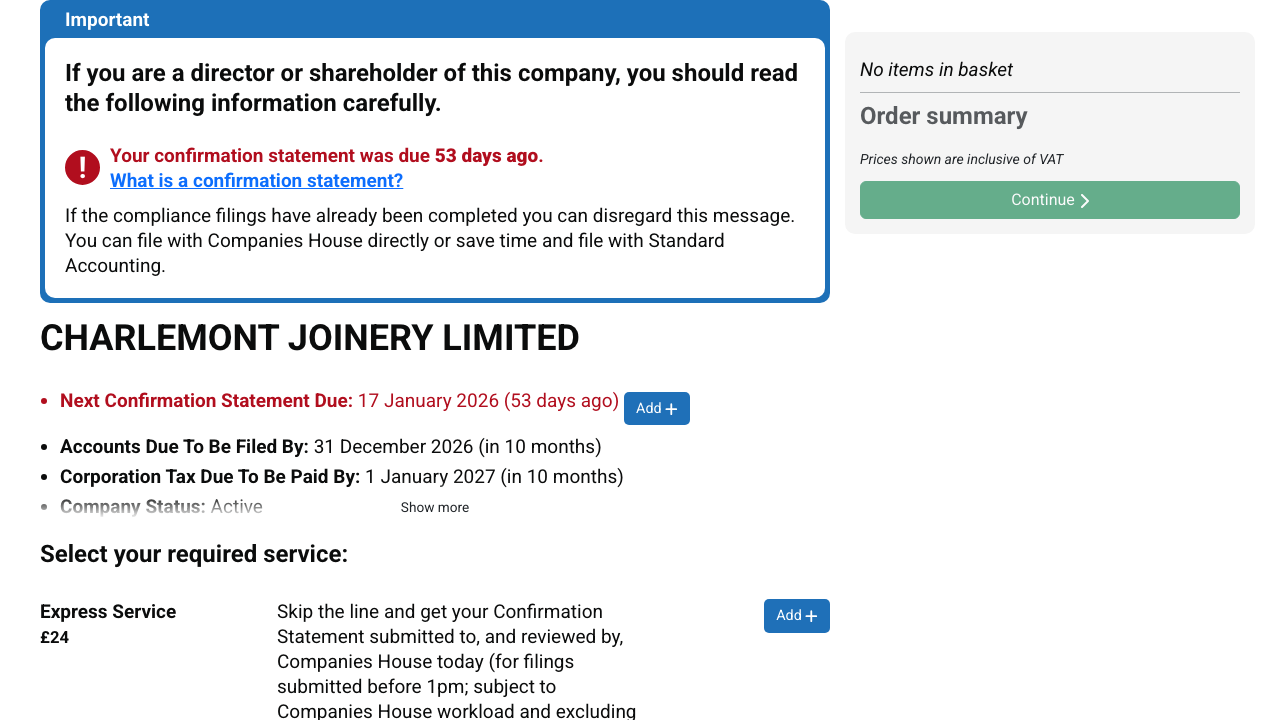 CHARLEMONT JOINERY LIMITED website preview