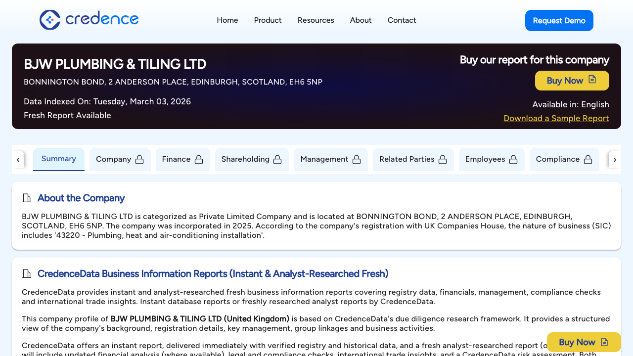 BJW PLUMBING & TILING LTD website preview