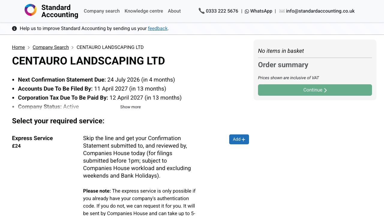 CENTAURO LANDSCAPING LTD website preview