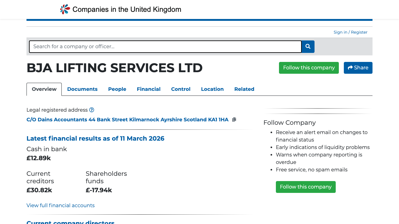 BJA LIFTING SERVICES LTD website preview