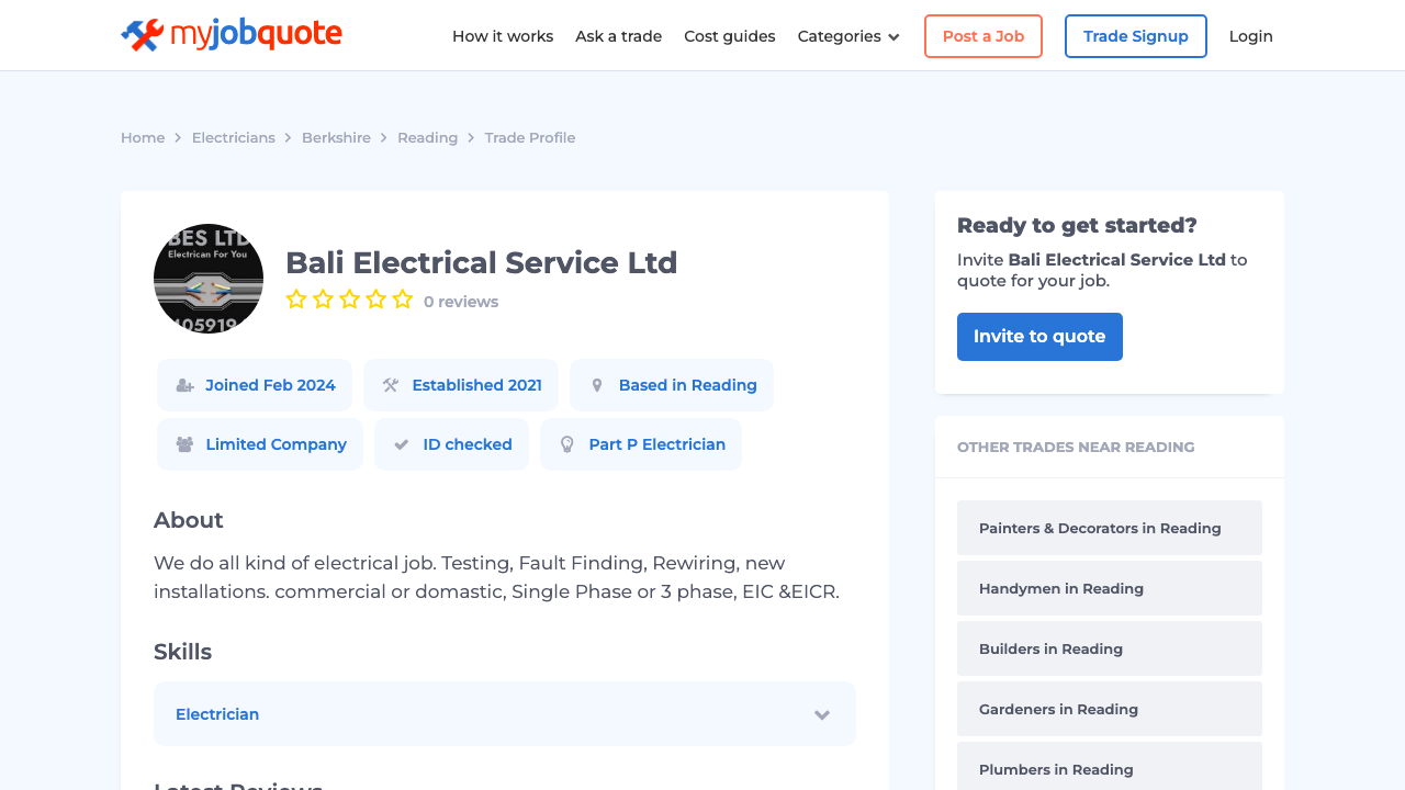 BALI ELECTRICAL SERVICE LTD website preview
