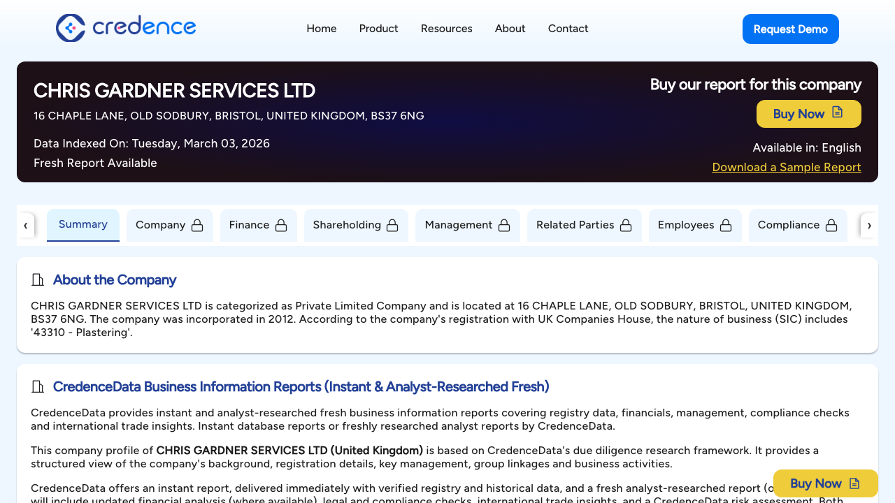 CHRIS GARDNER SERVICES LTD website preview