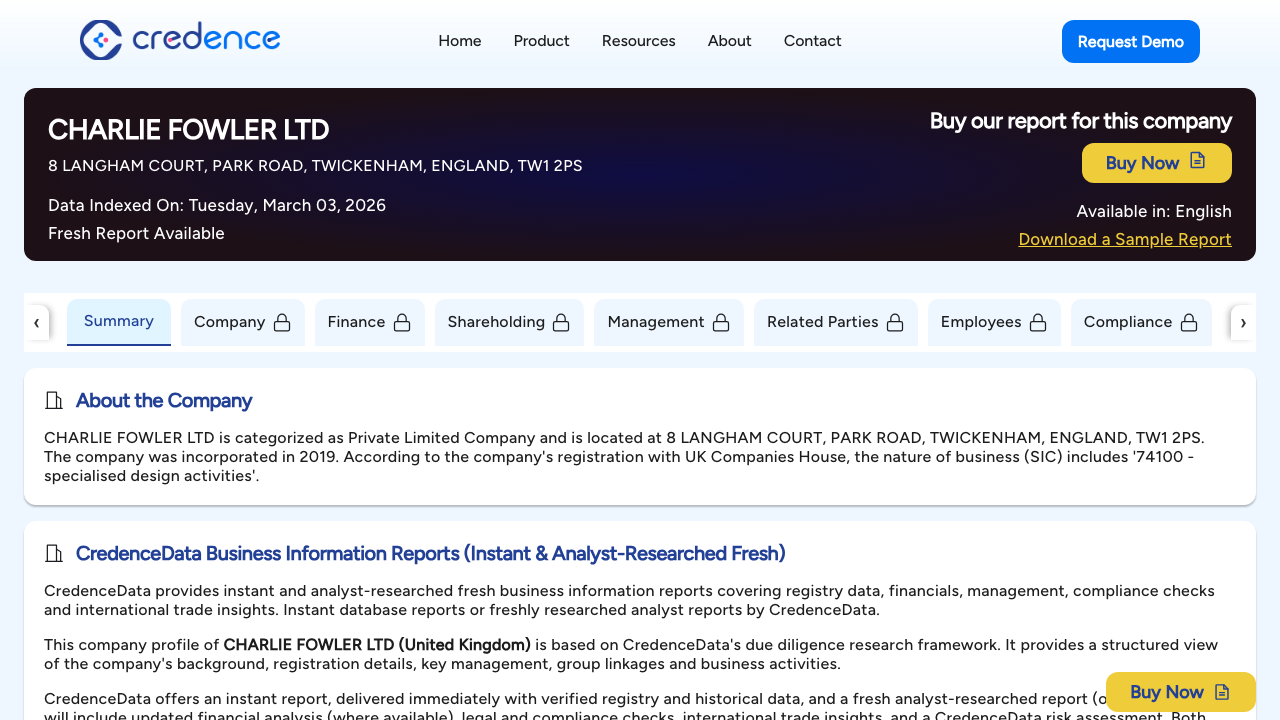 CHARLIE FOWLER LTD website preview