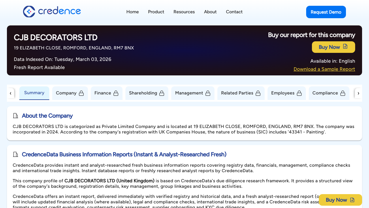 CJB DECORATORS LTD website preview
