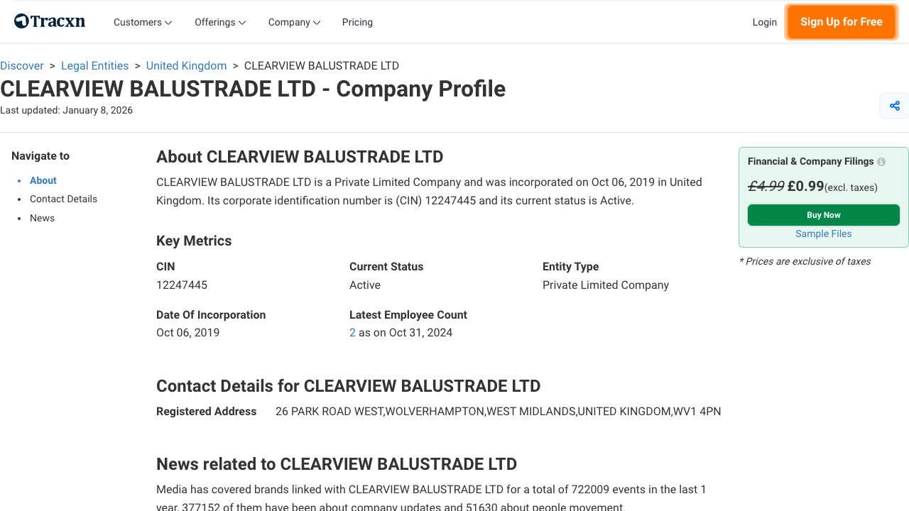 CLEARVIEW BALUSTRADE LTD website preview