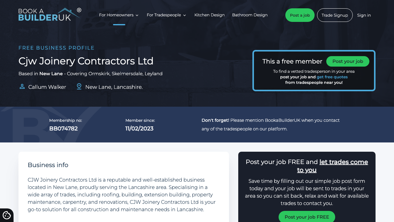 CJW JOINERY CONTRACTORS LIMITED website preview