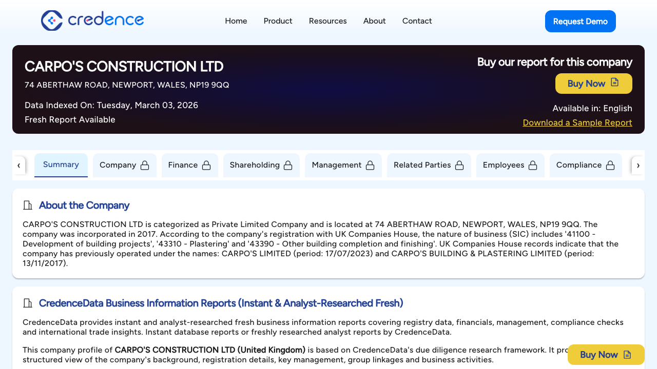 CARPO'S CONSTRUCTION LTD website preview