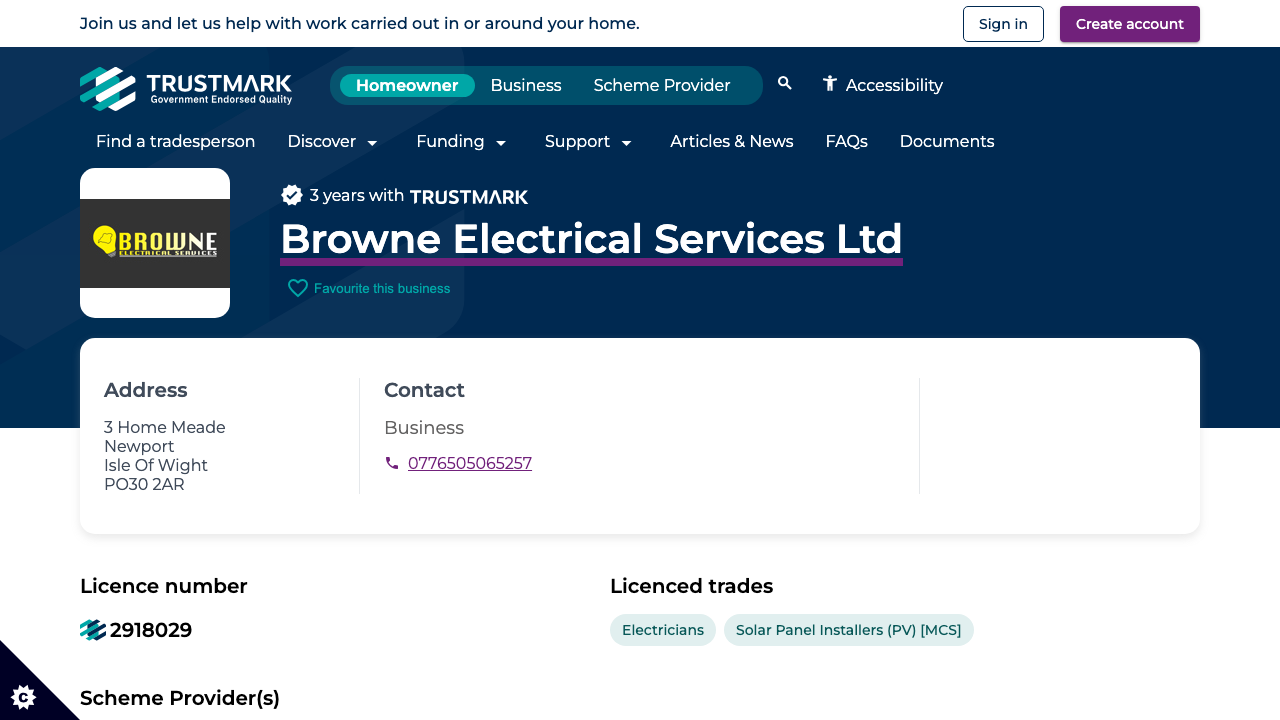 BROWNE ELECTRICAL SERVICES LTD website preview