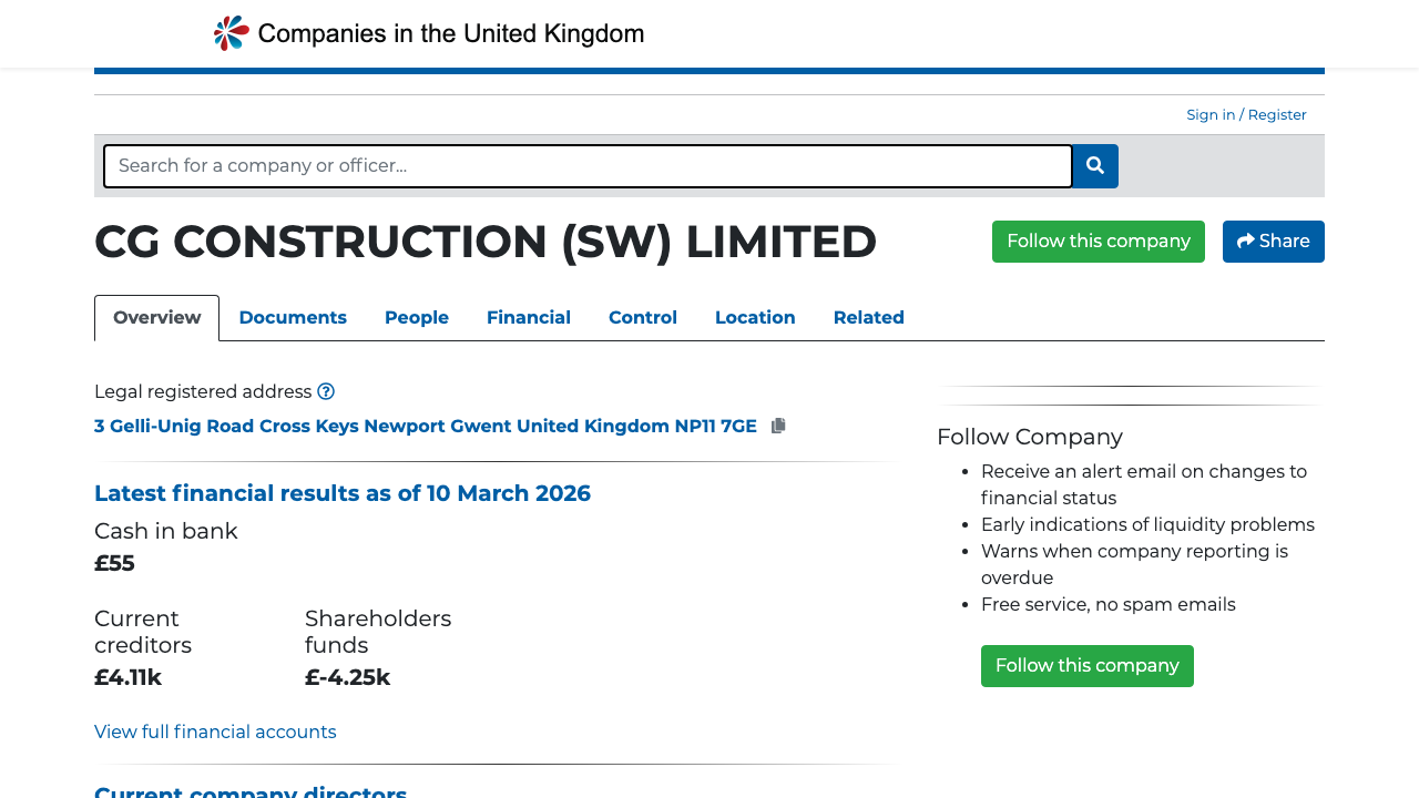 CG CONSTRUCTION (SW) LIMITED website preview