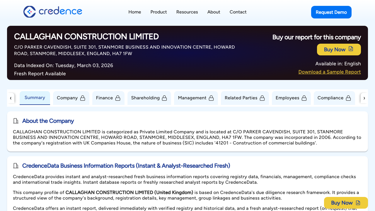 CALLAGHAN CONSTRUCTION LIMITED website preview